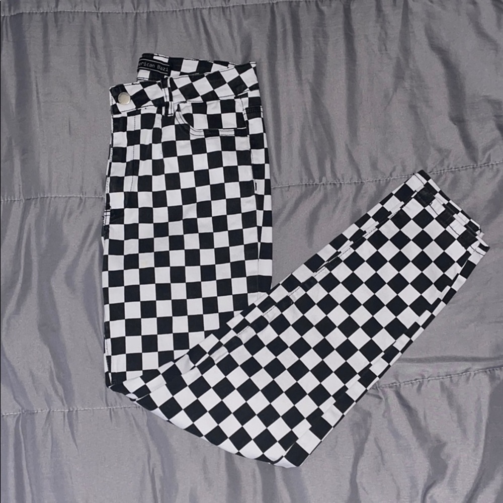 American Bazi/Hot Topic blk/wht checkered jeans